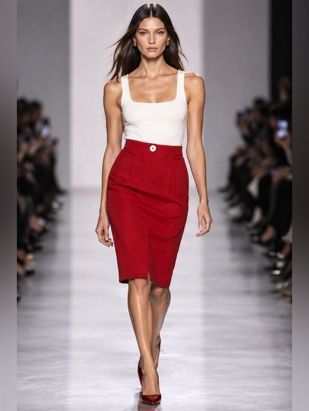 📣 Vintage 90s Dana Buchman Matte 🍒 Red 100% Silk Pencil Lined Skirt Size 6 😍